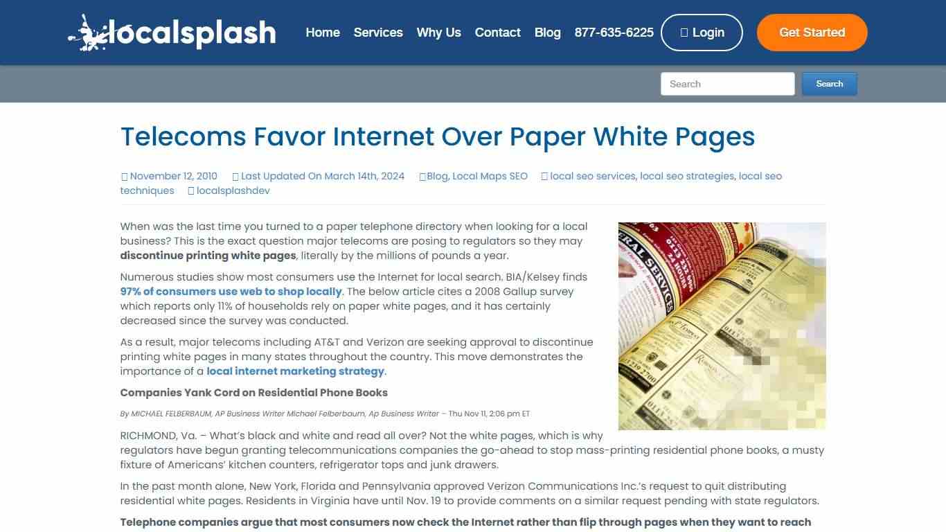 Telecoms Favor Internet Over Paper White Pages - Local Splash